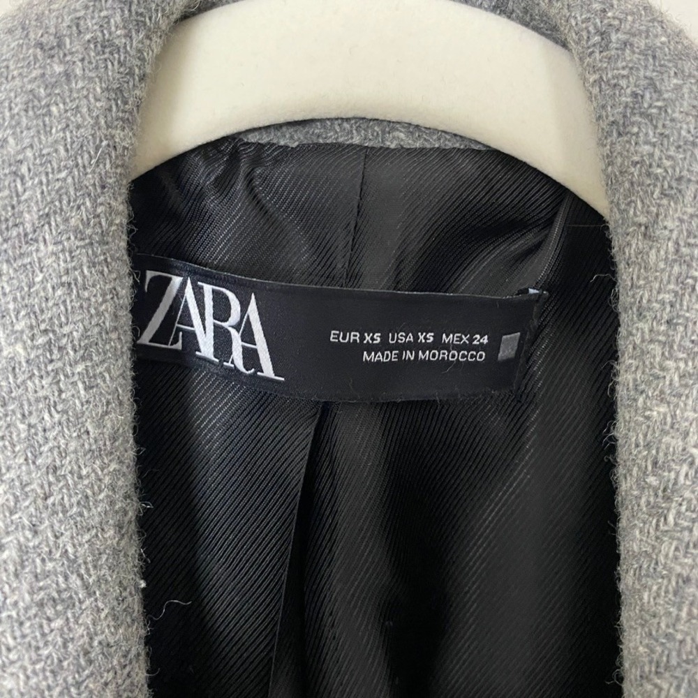 Zara Double Breasted Long‎ Wool Blend Blazer Jacket Pea coat Womens XS Gray - Picture 4 of 4